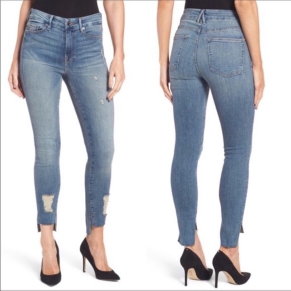 Good American Denim - Good American high rise raw hem jeans